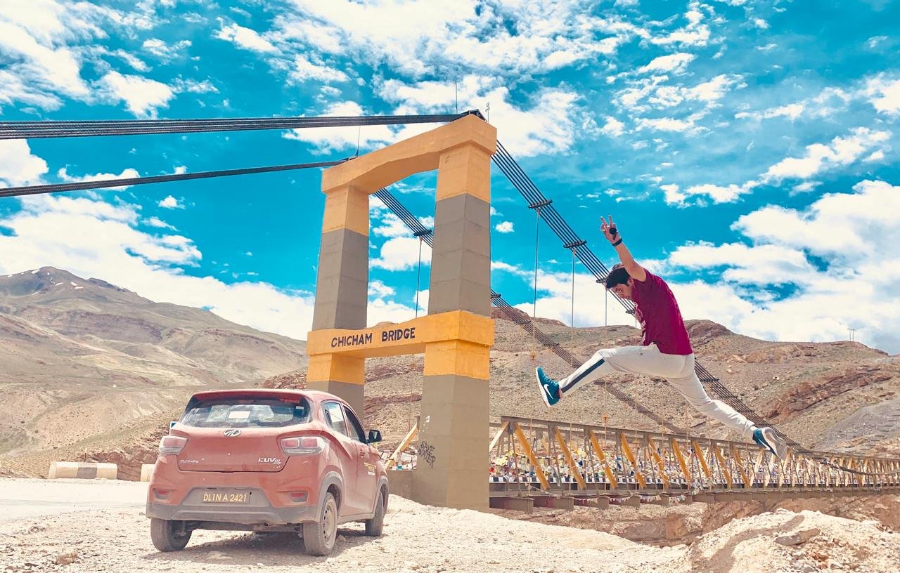 Jumping at Chicham Bridge, Spiti